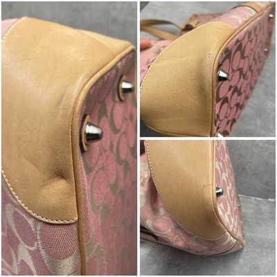 COACH 6337 Pink Tote bag Signature shoulder Vintage Canvas Leather