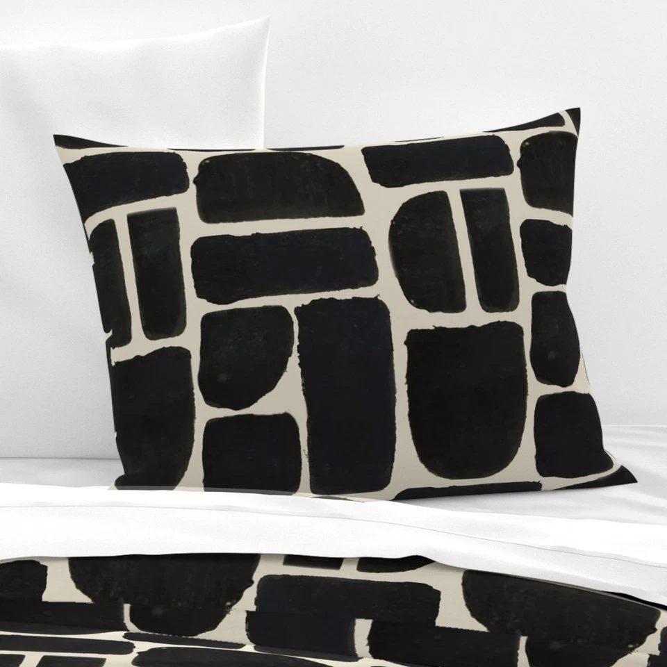 Funda nórdica o almohada estampada negra con formas geométricas Mid Century Foto 2 de 4