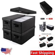 Organize Media: 4pk Black CD Storage Boxes, Stackable, Foldable, Water Repellent