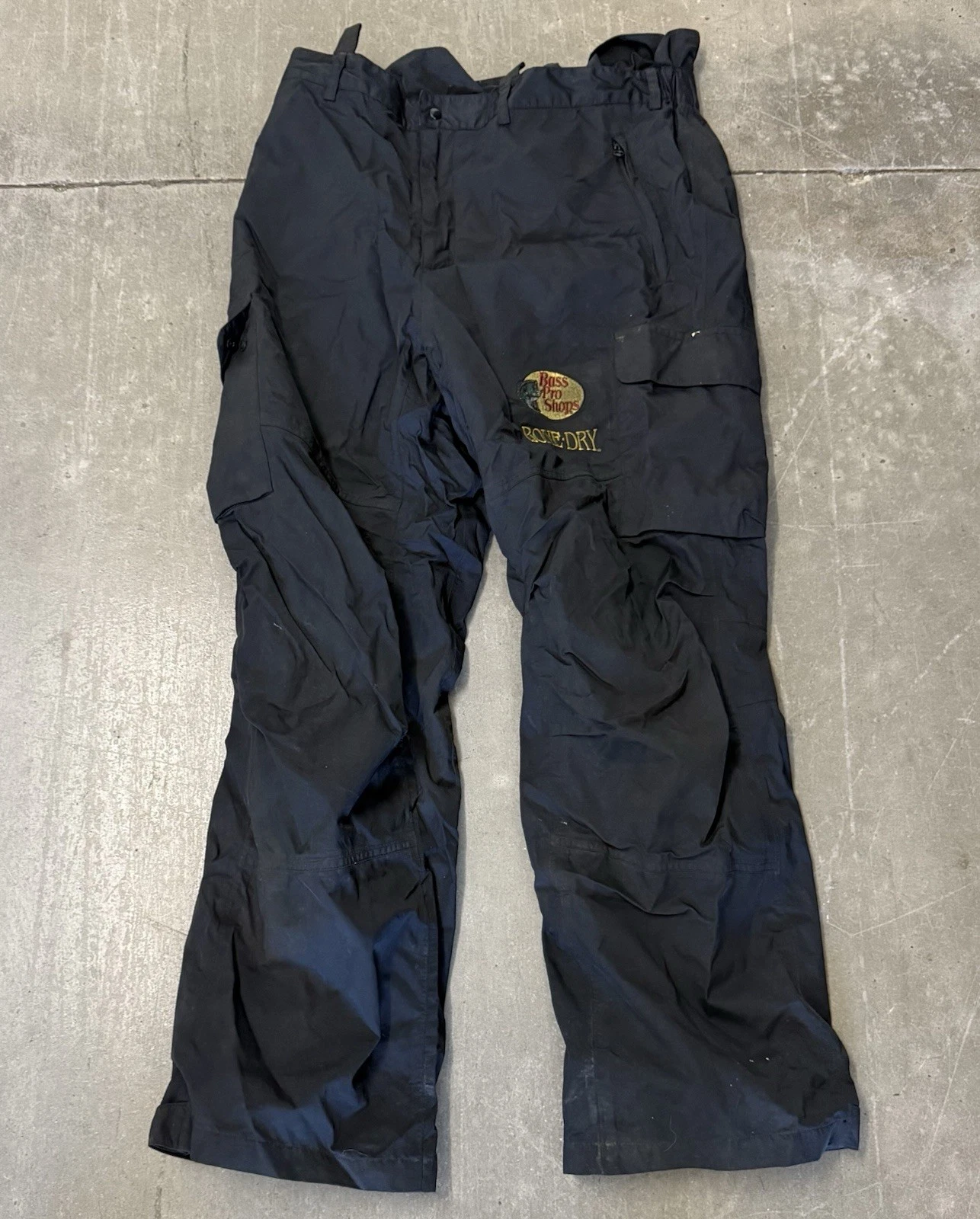 Bass Pro Shop Pants Bibs Men L Bone Dry Fishing Overalls No Suspenders!!