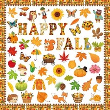 80 Pcs Cutouts for Bulletin Board Decor Set with Border - Fall Happy Fall