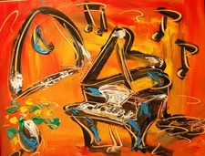 JAZZ MUSIC  CONTEMPORARY  - ORIGINAL OIL Painting  Stretched  CANVAS B75DVefR