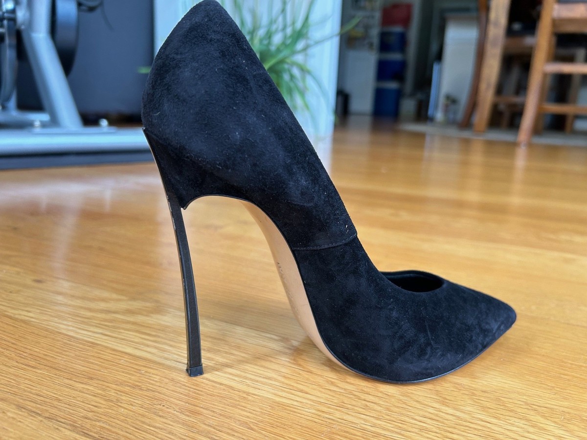 CASADEI Black Suede Pumps Blade Heels Size 8.5 Good Used Condition