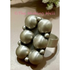 Matte Sterling Silver Bead Ball Cluster Rectangle Ring Adjustable 6-10