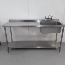Single Bowl Sink Left Drainer Table Stainless Commercial Kitchen Wash Shelf