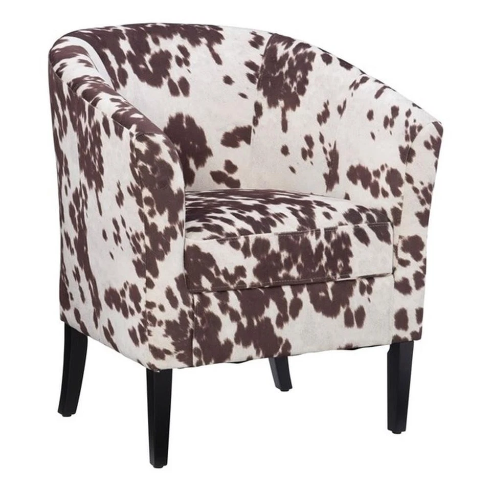 Linon Simon Upholstered Barrel Chair High Back and Arms in Brown Cowprint - Image 2 of 4