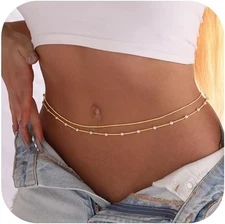 14K Gold Plated Boho Sexy Body Waist Chain Adjustable Bikini Jewelry for Women.