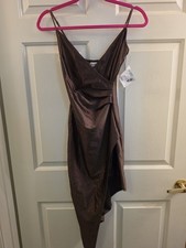 Emerald Sundae Shimmer Asymmetric Dress XS Brown Glitter Tulip Wrap Bodycon NWT