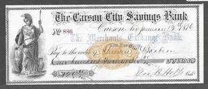 1876 Carson City Nevada Bank Check RN-F1 "Liberty"