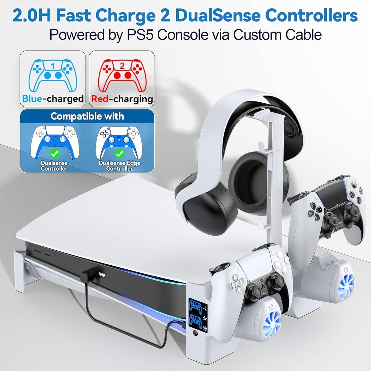 PS5 Horizontal Stand with 3-Level Cooling Fans for PlayStation 5