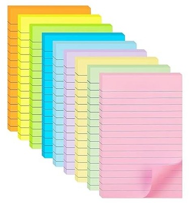 9 Pack 4x6 Lined Sticky Notes in 9 Pastel Colors - Strong Adhesive Memo Pads