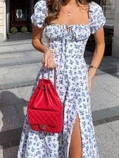 Full Size Floral Print Tie Front Slit Dress Plus Size women's Dress tie