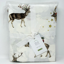 POTTERY BARN Silly Stag Christmas Sheet Set FULL Flat Fitted Pillowcase NEW 4pc