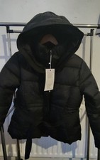 Black Belted Women's Puffer Jacket With A Hood