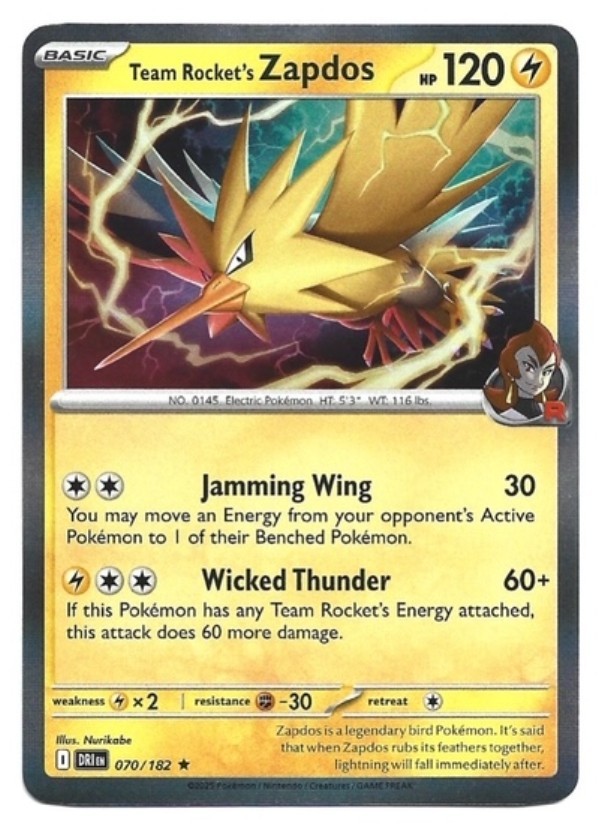 Team Rocket's Zapdos Rare SV10: Destined Rivals 070/182 NM Holo