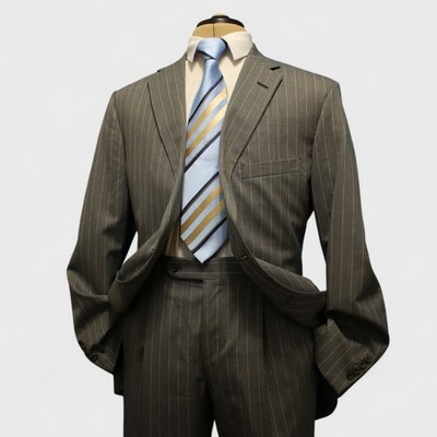 Tom James Holland Sherry 2 Piece Suit 41L Gray Pinstripe Wool Dual Vent 2 Button