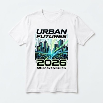 Urban Futures 2026 Neo-Streets T-Shirt - Futuristic Cyberpunk City Graphic Tee