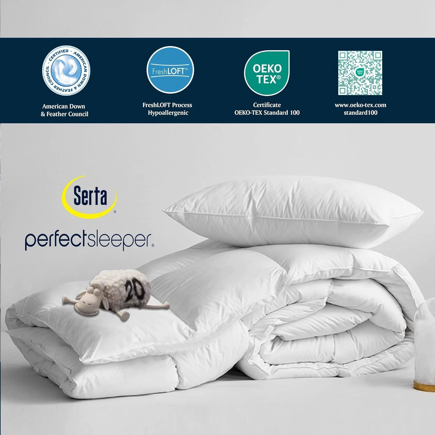 Serta Goose Feather Down Fiber Cotton Comforter Queen Size - 100% Cotton Duvet Insert - Hotel Luxury Hypoallergenic Bedding Comforter Extra Warmth 90 x 90 Inch White - Thumbnail 2