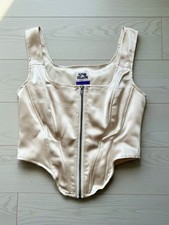 Future Collective Metallic Ivory Corset Top Zip Front Bustier Tank
