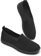 Women's Mesh Flats Shoes Breathable Slip on Shoes Casual Black and White Flats