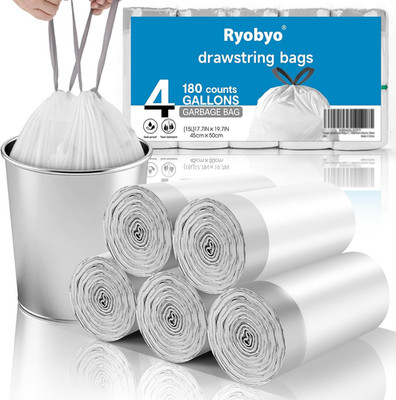 180 Counts Drawstring Small Trash Bags 2-4 Gallon, 4 Gallon Mini Trash Bag Extra