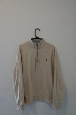 Polo Ralph Lauren Quarter Zip Pullover Mens Large Tan Jersey Knit Sweater