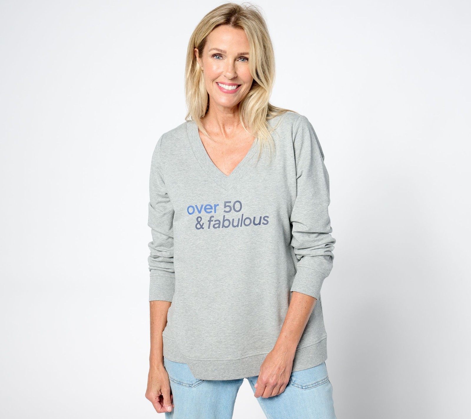 Spartina 449 Women's Top Sz XL Over Fabulous V-Neck Long- Sleeve Gray A657992
