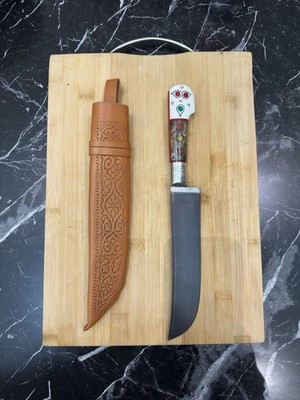 Uzbek Pichoq National Knife, Chust Region, Sharp Metal Blade, Leather Sheath