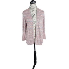 Westport L Open Front Multicolor Knit Cardigan USA Made Lightweight Boho