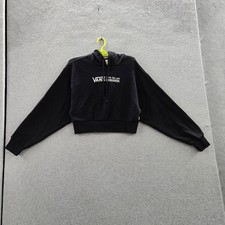 Vans Women Hoodie M Black Check Cropped Fleece Graphic Long Sleeve