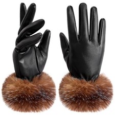 Winter Gloves - Leather Gloves for Women, Warm Lined Touchscreen Winter Brown
