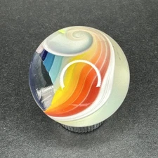 Contemporary Handmade Art Glass Marble 1.02" Rainbow & Bright UV Glow Core Cane