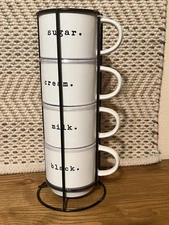 4 Cup 14oz Stackable Tower Mug Set with Metal Stand New Nicole Miller New York