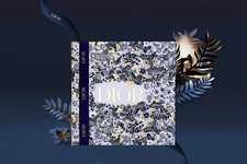 CHRISTIAN DIOR Floral Navy Blue  Gold Holiday Empty Gift Box with Ribbon