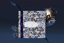 CHRISTIAN DIOR Floral Navy Blue & Gold Holiday Empty Gift Box with Ribbon