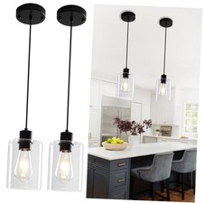 Glass Pendant Lights Kitchen Island 2 Pack, Black Kitchen Pendant 2-Pack Black