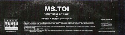 Ms. Toi, Can't None Of Y'all / Work A Twist, (12'', Promo), NM or M-, 3861938665