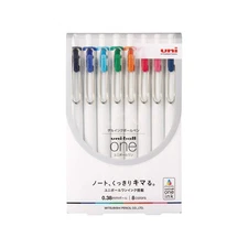 Uni Ball One Gel Ink Ballpoint Pens Set of 8 Colors 0.38mm Fast Drying