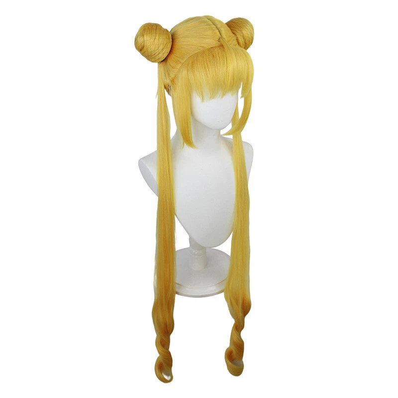 40" Anime Sailor Moon Usagi Tsukino para Cosplay Disfraz Pelucas con 2 Colas de Caballo Doradas Foto 3 de 4