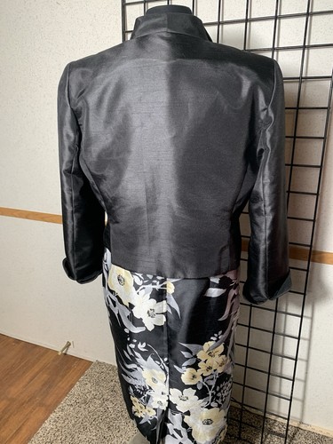 Le Suit Petite Size 12P Black/Yellow/Gray Floral Lined Jacket and Dress Combo - Picture 2 of 8