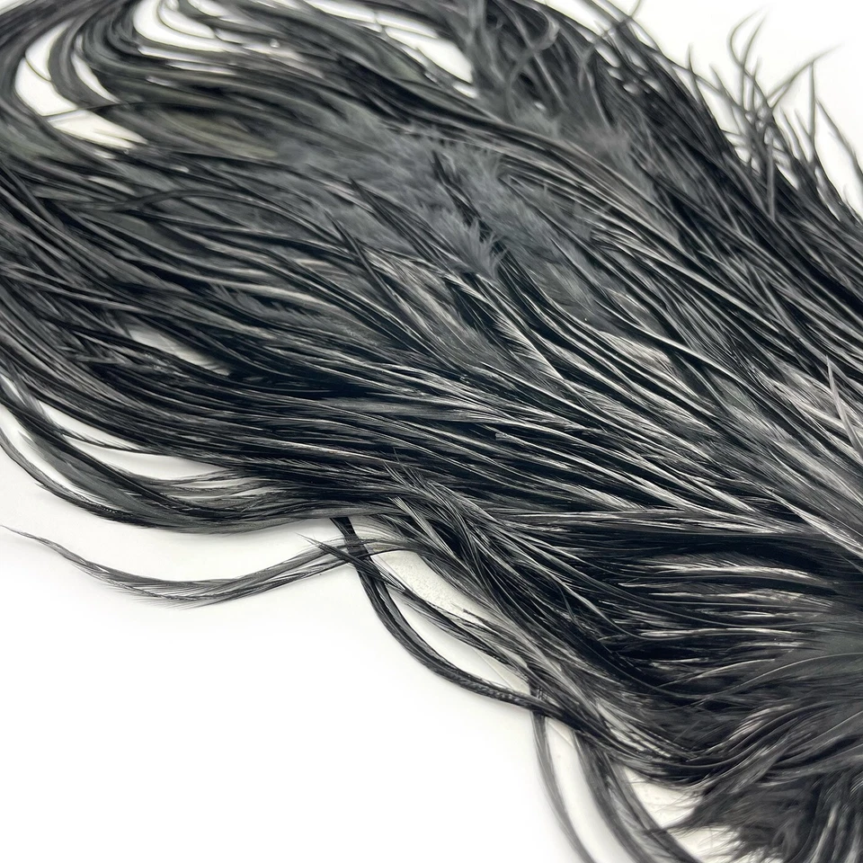 SILLA DE MONTAR DE GALLO NEGRA TEÑIDA HARELINE - Extensiones de cabello pluma de hackle para atar moscas Foto 2 de 3