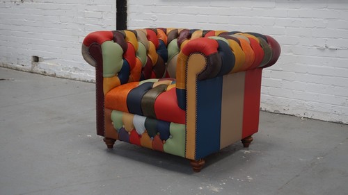 Chesterfield Club Chair in Harlequin Patchwork Leather - Picture 3 of 7