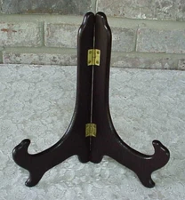 Vintage Wood Easel Display Stand Holder Dark Brown Picture Plate Folds 8 1/4" T