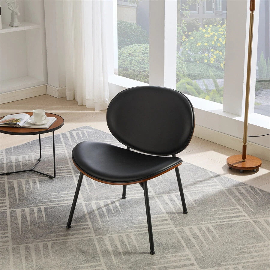 Silla vintage con carcasa de nogal silla lateral única trípode sillón cuero PU Foto 2 de 4