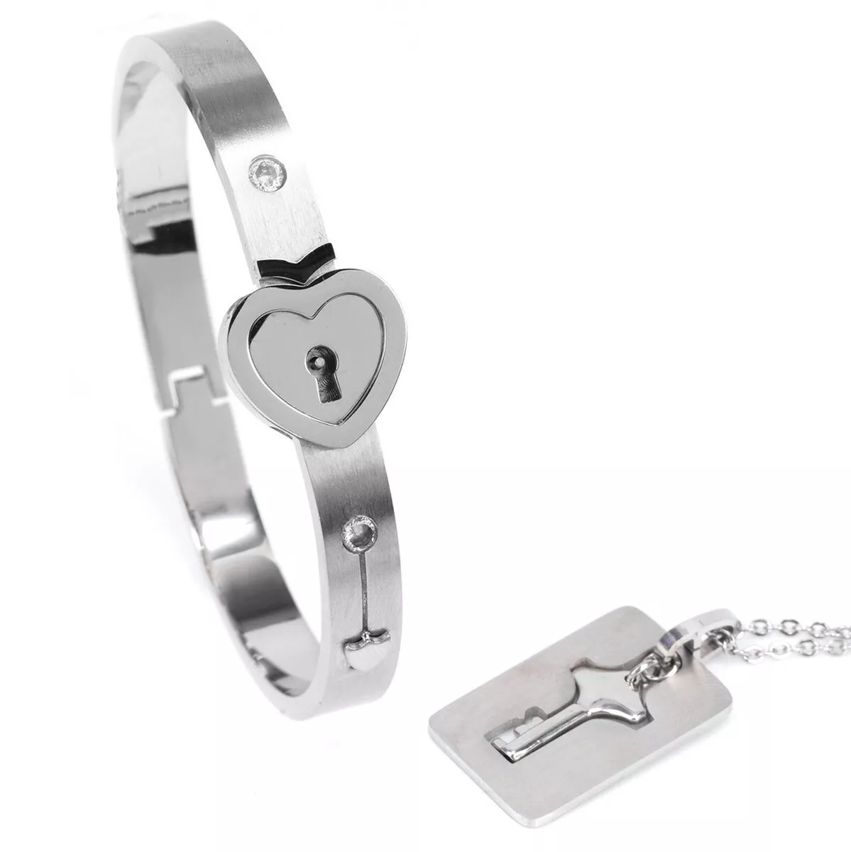 Couple Titanium Steel Love Heart Lock Bracelet Bangle Key Pendant Necklace  Gifts | eBay