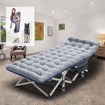 75in Folding Camping Bed Rollaway Guest Cots Recliner Mattress For  In/Outdoor