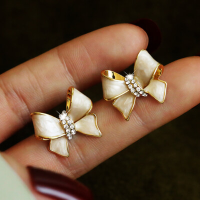 Fashion Earings Crystal Gold Plated Stud Jewelry Earrings Bow For Womens Girls