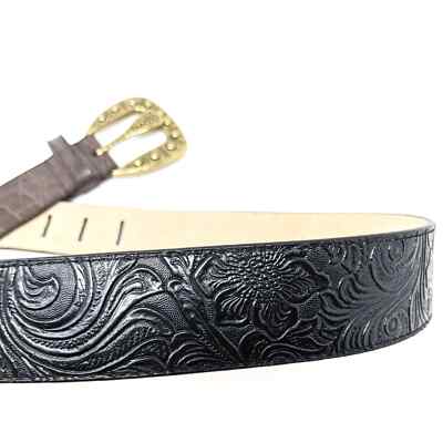 Chicos Belt Womens Medium Brown Black Leather Leopard Brass  display picture 3
