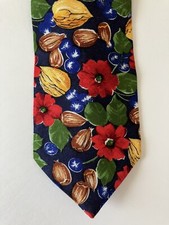 Wembley Men's Necktie Tie Rayon Multicolor Floral Nuts Berries Made in USA 57"