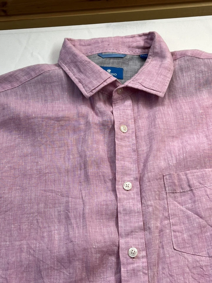 Toscano Para Hombres L ROSA Sexy LINO Playa Vestido Camisa Abotonada Mangas con Pestaña Enrollable Foto 3 de 4